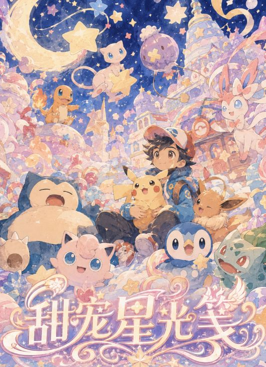 7.6 tian chong xing guang jian Pokemon Artistic micro-spray printmaking 甜宠星光笺 宝可梦 艺术微喷版画