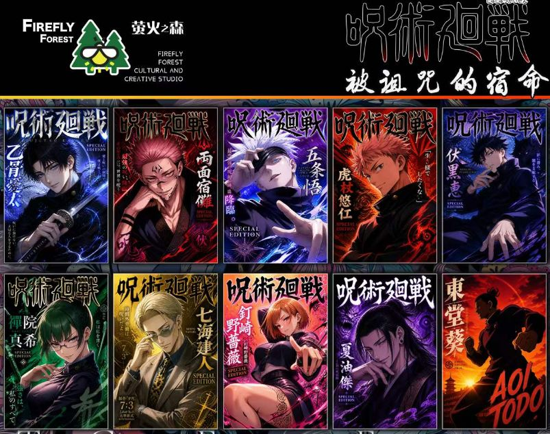 7.2 ying huo zhi sen gong zuo shi Jujutsu Kaisen bei zu zhou de su ming A6 card 萤火之森工作室 咒术回战 被祖咒的宿命 A6 大卡